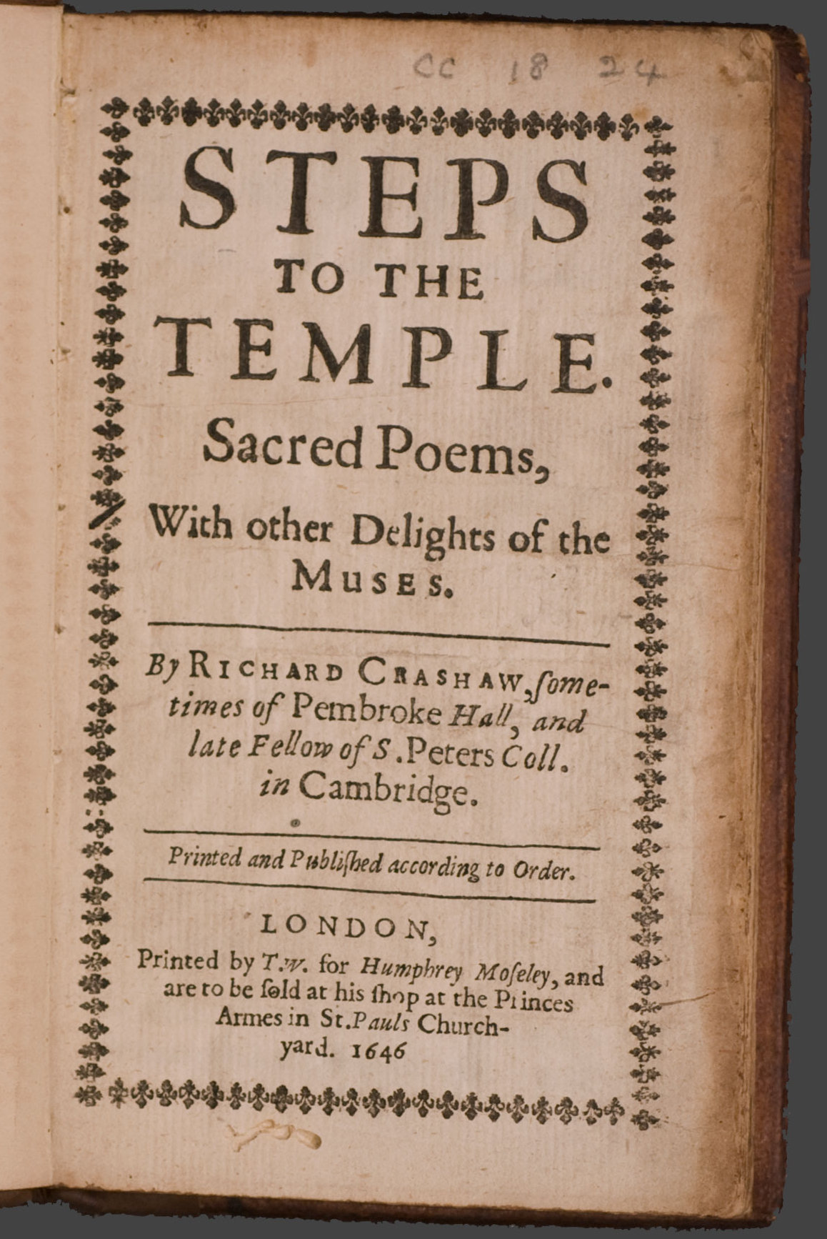 Титульная страница из сборника «Шаги к храму» Ричарда Крэшо ("Steps to the Temple", Лондон, 1646)