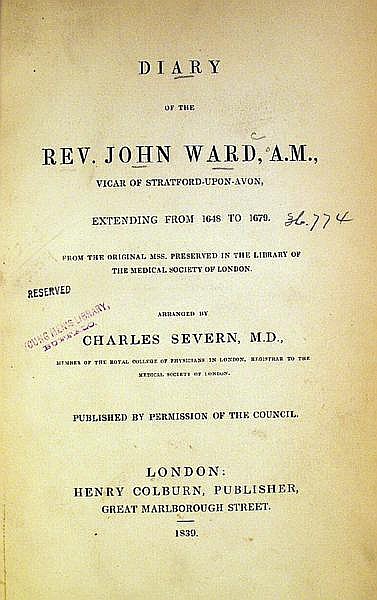 Титульная страница «Дневника преподобного Джона Уорда» (1839)