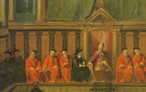 Одоардо Фиалетти (?). Аудиенция у венецианского дожа (1600–1620, фрагмент). Сэр Генри Уоттон — в черном, справа от дожа.